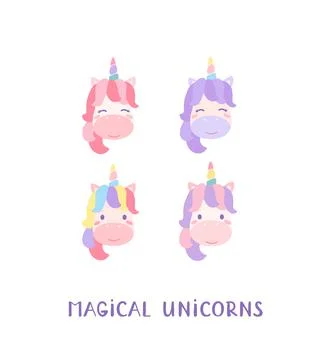 Cute unicorn face.Vector cartoon character illustration.Design for child card,t Stock Illustration