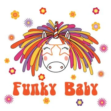 Cute unicorn with funky dreadlocks and glasses Stock Illustration