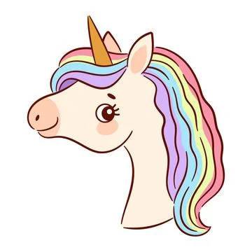 Cute unicorn head with rainbow mane vector illustration Stock Illustration