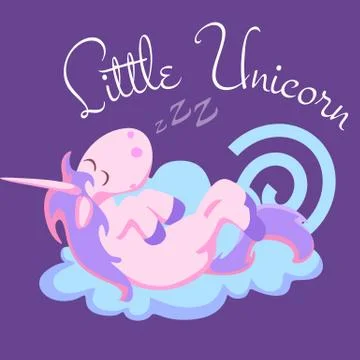 Cute unicorn isolated set, magic pegasus flying with wing and horn on rainbow Stock Illustration