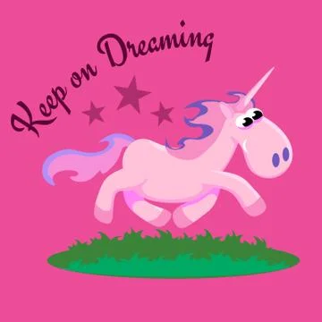 Cute unicorn isolated set, magic pegasus flying with wing and horn on rainbow Stock Illustration