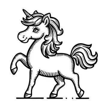 Cute unicorn jumping over rainbow line art vector design for kids magical a.. Stock-Illustration