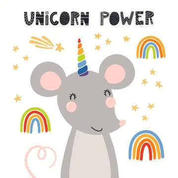Cute unicorn mouse Stock Illustration