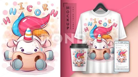Cute unicorn poster and merchandising Stock Illustration