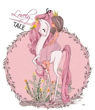 Cute unicorn with princess Stock Illustration