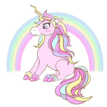 Cute unicorn with a rainbow. Stock Illustration