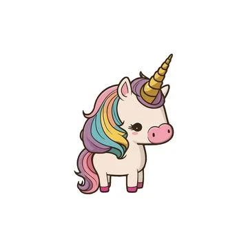Cute Unicorn with Rainbow Mane. Vector icon. Stock Illustration