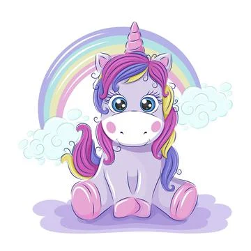 Cute unicorn with a rainbow. Vector illustration for children. Print for Stock Illustration