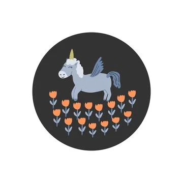 Cute unicorn round background isolated Illustrazione stock