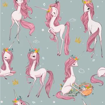 Cute unicorn seamless pattern 스톡 일러스트