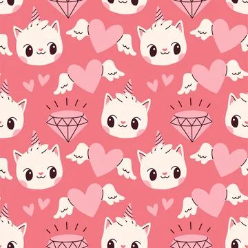 Cute unicorn seamless pattern on pink background. Vector for birthday Illustrazione stock