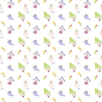 Cute unicorn seamless pattern for textile. Childish magic background. Illustrazione stock