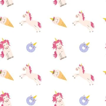 Cute unicorn seamless pattern for textile. Childish magic background. Illustrazione stock