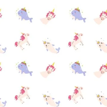 Cute unicorn seamless pattern for textile. Childish magic background. Stock Illustration