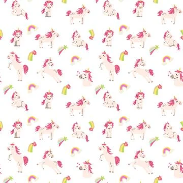Cute unicorn seamless pattern for textile. Childish magic background. Stock Illustration