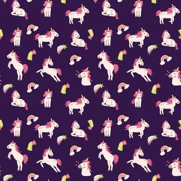 Cute unicorn seamless pattern for textile. Childish magic background. Stock Illustration