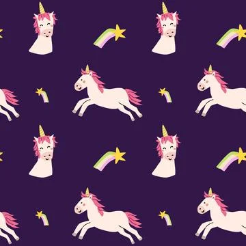 Cute unicorn seamless pattern for textile. Childish magic background. Stock Illustration