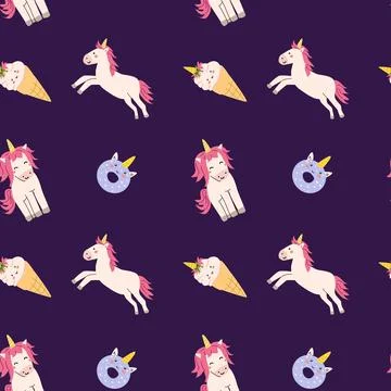 Cute unicorn seamless pattern for textile. Childish magic background. Stock Illustration