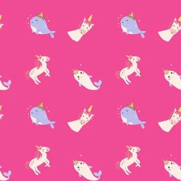 Cute unicorn seamless pattern for textile. Childish magic background. Illustrazione stock
