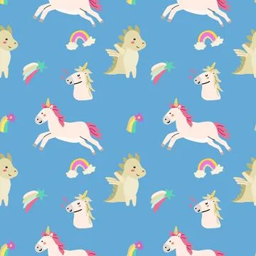 Cute unicorn seamless pattern for textile. Childish magic background. Illustrazione stock