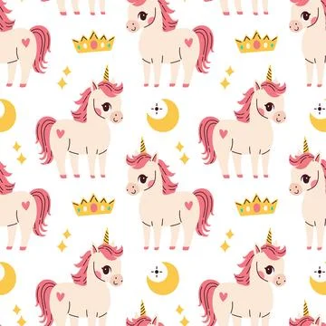 Cute unicorn seamless pattern on white background. Vector for birthday Illustrazione stock
