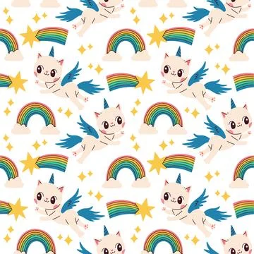 Cute unicorn seamless pattern on white background. Vector for birthday 库存插图