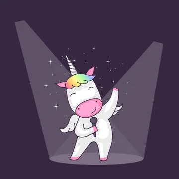 Cute unicorn singing Stock Illustration