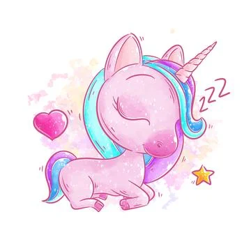 Cute unicorn is sleeping cartoon vector Stock Illustration