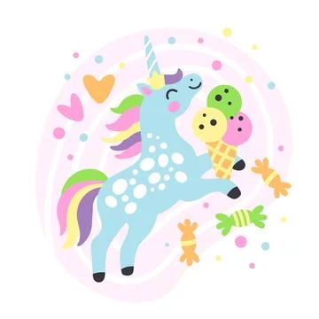 Cute unicorn with sweets vector illustration Stock Illustration