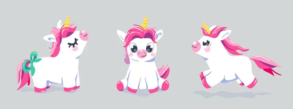 Cute unicorn vector set background. Baby fairy animal pony illustration in Stock Illustration