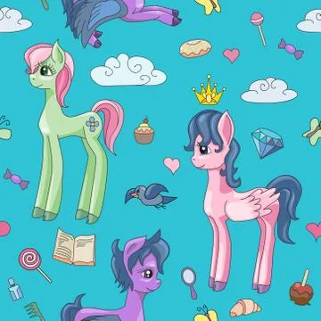 Cute unicorns and magic stuff. Seamless pattern Illustrazione stock