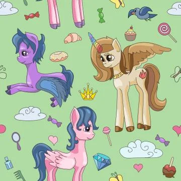 Cute unicorns and magic stuff. Seamless pattern Illustrazione stock