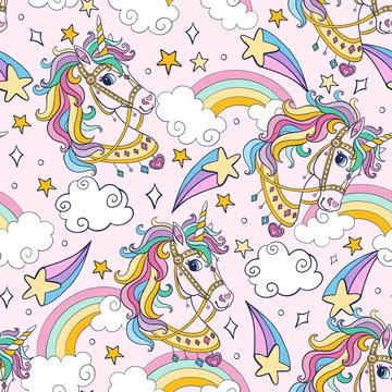Cute unicorns head with elements vector seamless pattern Illustrazione stock