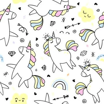 Cute unicorns rainbow Stock Illustration