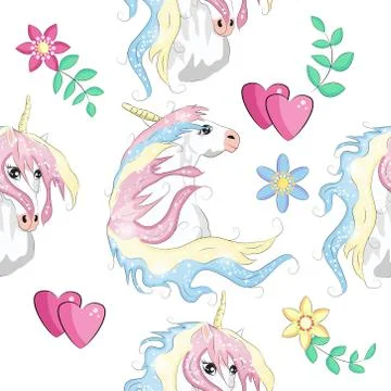 Cute unicorns seamless pattern. Kids pattern with unicorns, flowers, balloons Stockillustratie