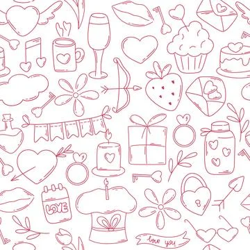 Cute valentine doodle seamless pattern Stockillustratie