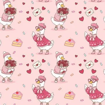 Cute valentine goose seamless pattern Stock Illustration