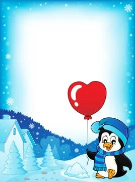 Cute Valentine penguin theme frame Illustrazione stock