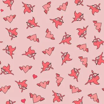Cute valentine seamless pattern with silhouettes of angels cupids with arrows Stock Illustration