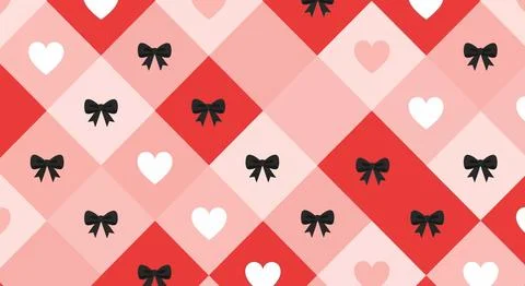 Cute Valentine's Day background pattern with hearts and bows, red and pink .. Ilustração Stock