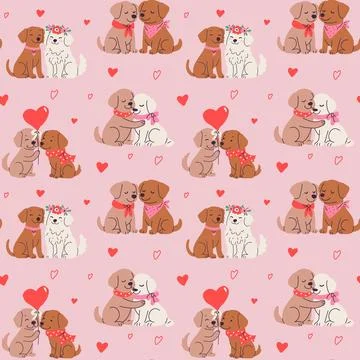 Cute Valentines Day Dog Pattern with Hearts and Puppies Stock-Illustration