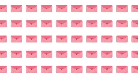Cute Valentine's Day Pattern with Pink Love Letter Envelopes and Red Hearts Stock Footage 345539884
