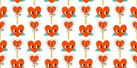 Cute Valentines day seamless pattern. Hearts and lollipops. Vector for Stock Illustration