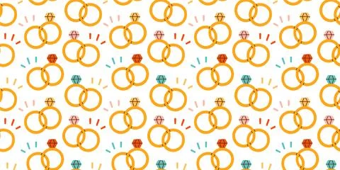 Cute Valentines day seamless pattern. Wedding rings. Vector illustrations for Illustrazione stock