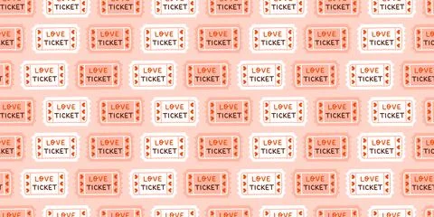 Cute Valentines day seamless pattern. Love tickets. Vector illustrations for Stock Illustration