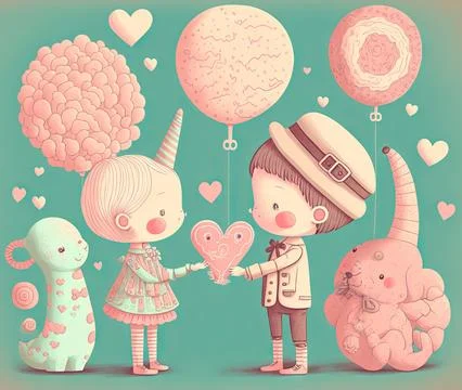 Cute Valentine's or wedding background. Valentine's Day concept in pastel color. Stock Illustration