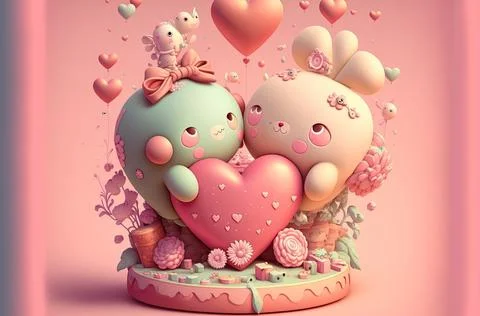 Cute Valentine's or wedding background. Valentine's Day concept in pastel color. Stock Illustration