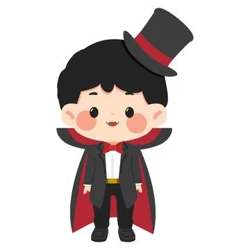 Cute Vampire Boy Wearing Top Hat and Cape Stock Illustration