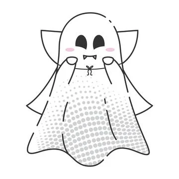 Cute vampire cartoon ghost with cape and fangs, Vector Stock Illustration