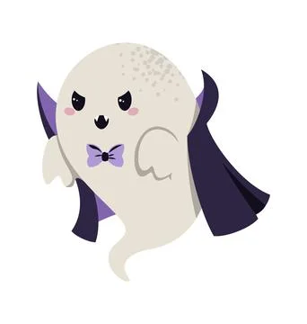 Cute Vampire Ghost Flat Vector Illustration Isolated on White. Halloween Stock Illustration